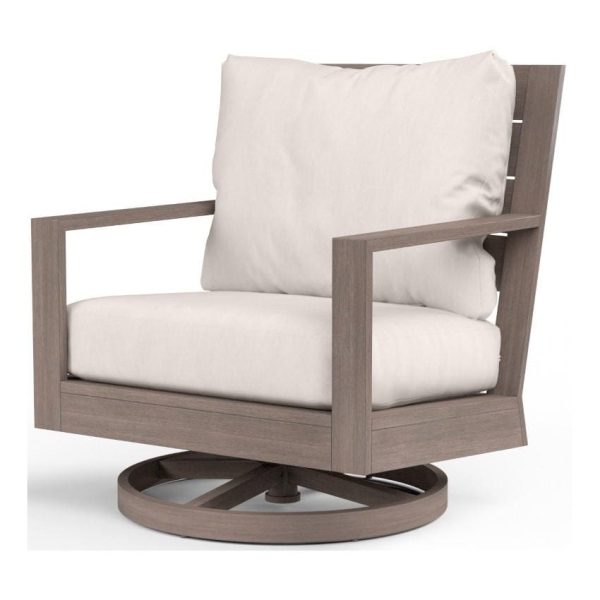 Laguna Aluminum Swivel Rocker Club Chair in Driftwood/Canvas Natural by Sunset West