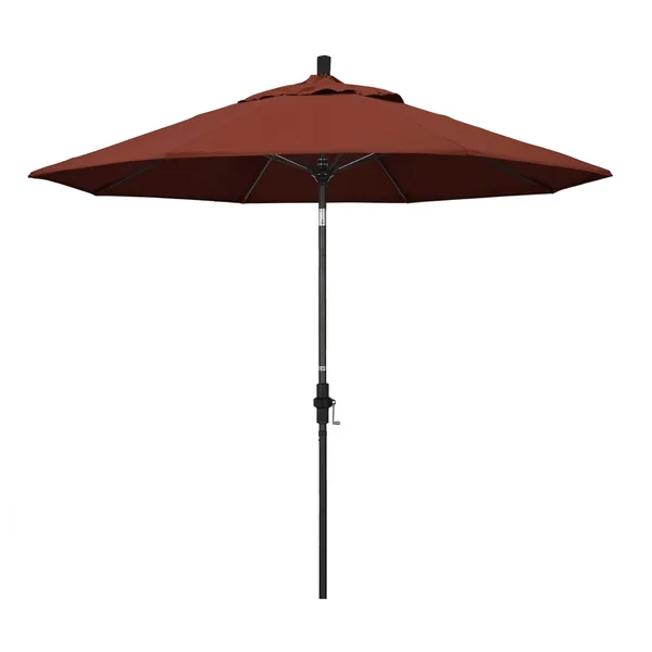 California Umbrella 9 Ft. Octagonal Aluminum Collar Tilt Patio Umbrella W/ Crank Lift & Fiberglass Ribs - Matted Black Frame / Sunbrella Canvas Henna Canopy