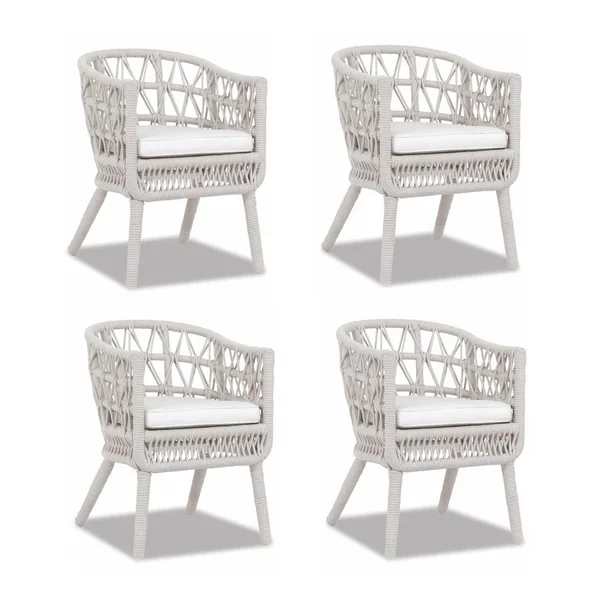 Dana 4 Piece Olefin Rope Patio Dining Chair Set W/ Sunbrella Linen Canvas Cushions By Sunset West
