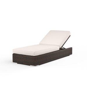 Montecito Wicker Patio Adjustable Chaise Lounge in Canvas Natural w/ Self Welt By Sunset West