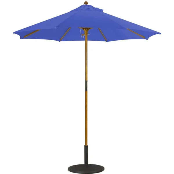 Galtech 7.5 Ft. Octagonal Hardwood Patio Market Umbrella W/ Push Lift - Light Wood W/ Sunbrella Canvas True Blue Canopy
