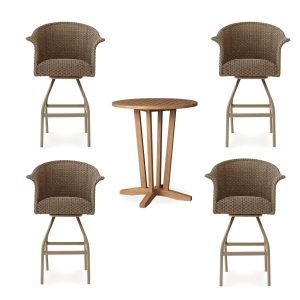 Timeless View 5 Pc Wicker Bar Set w/ Bar Stools in Fawn by Lakeview Outdoor Designs