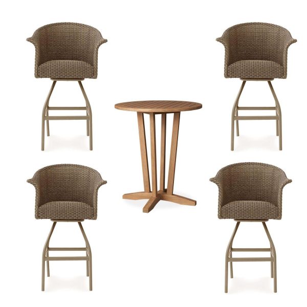 Timeless View 5 Pc Wicker Bar Set w/ Bar Stools in Fawn by Lakeview Outdoor Designs