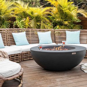 Lunar Bowl 40 Inch Round Concrete Natural Gas Fire Bowl in Dark Gray By Elementi
