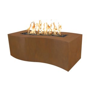 Billow 60 Inch Rectangular Corten Steel Natural Gas Fire Pit in Copper by The Outdoor Plus