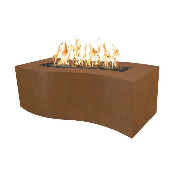 Billow 60 Inch Rectangular Corten Steel Natural Gas Fire Pit in Copper by The Outdoor Plus