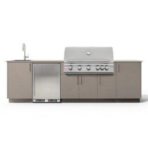Urban Bonfire Dew 40 Outdoor Kitchen w/ Blaze LTE Propane Grill, Sink, Refrigerator, Danae Dekton Countertop & Clay Finish - B-Dew-40-Blaze-Danae-Clay