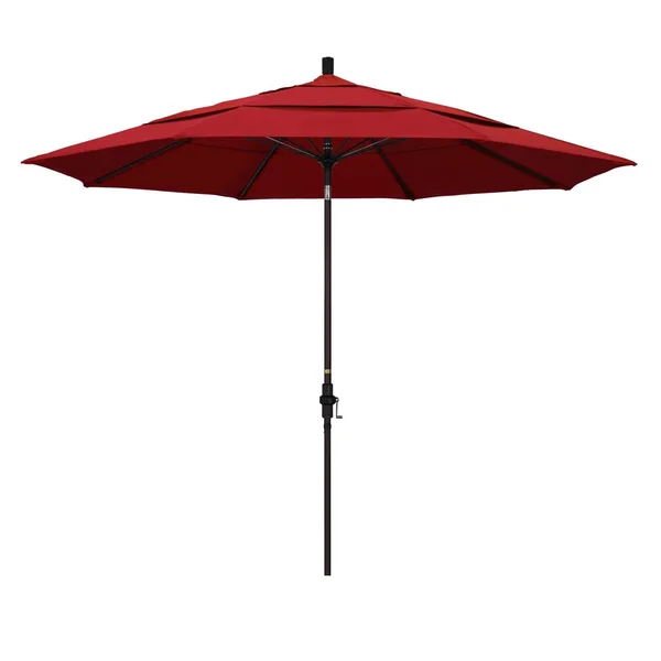 California Umbrella 11 Ft. Octagonal Aluminum Collar Tilt Patio Umbrella W/ Crank Lift & Fiberglass Ribs - Bronze Frame / Sunbrella Canvas Jockey Red Canopy