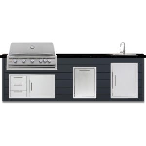 BBQGuys Signature 10 Ft Outdoor Kitchen Island w/ 40 Inch Propane Blaze LTE+ Grill & Double Trash Bin | Asphalt Gray w/ Titanium Granite