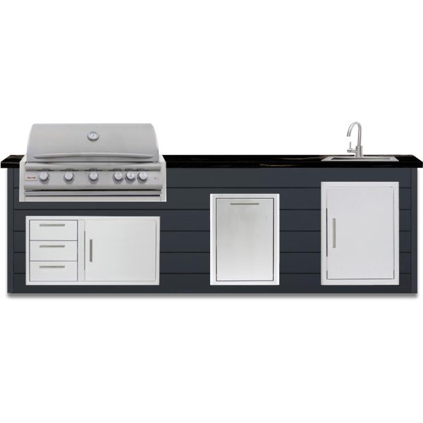 BBQGuys Signature 10 Ft Outdoor Kitchen Island w/ 40 Inch Propane Blaze LTE+ Grill & Double Trash Bin | Asphalt Gray w/ Titanium Granite
