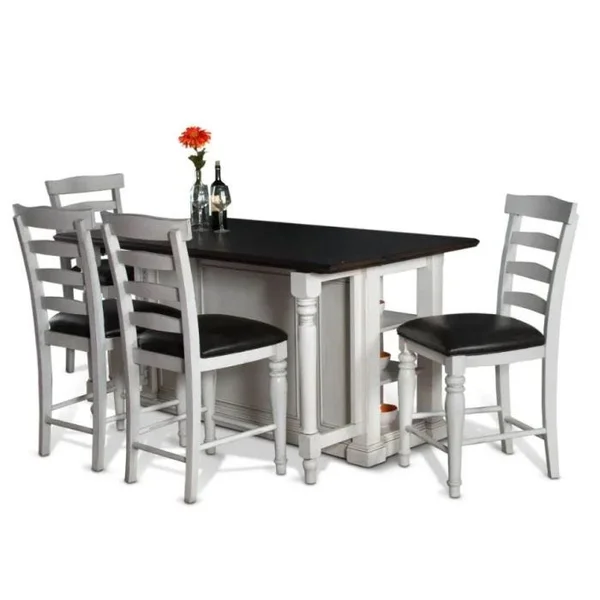 Carriage House Collection 3-Piece Kitchen Island Dining Set with Ladderback Stools