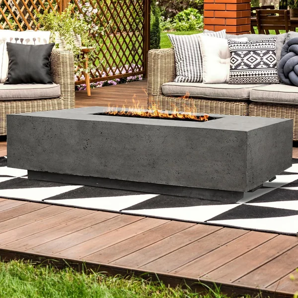 Cascata Bay 4 66 Inch Rectangular GFRC Natural Gas Fire Pit Table in Pewter by Lakeview Outdoor Designs