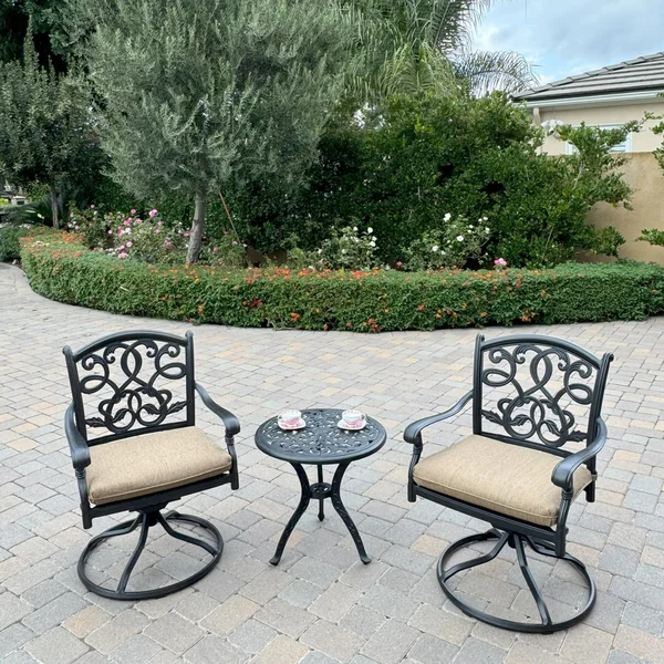 Santa Monica 3 Pc Cast Aluminum Dining Set w/ Round End Table in Antique Bronze By Darlee