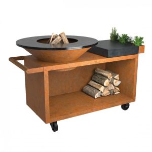 OFYR Island Corten 100 PRO Dark Grey Ceramic 70 Inch Wood-Fired Grill Center - OI-100-PRO-CD