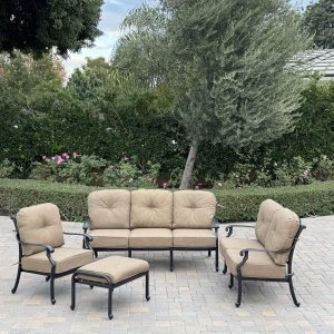 Santa Monica 4 Pc Cast Aluminum Seating Set in Antique Bronze/Sesame by Darlee
