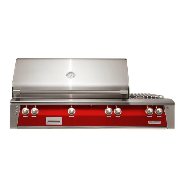 Alfresco ALXE 56-Inch Built-In Natural Gas Deluxe Grill With Sear Zone, Rotisserie, And Side Burner in Carmine Red - ALXE-56SZ-NG-S3002
