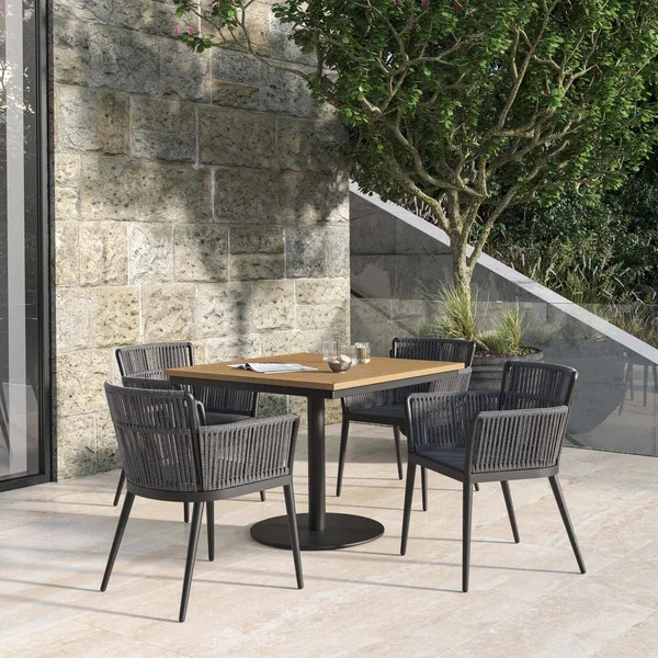 Nette 5 Pc Olefin Rope & Aluminum Dining Set W/ Natural Tekwood Top in Carbon/Pewter By Oxford Garden