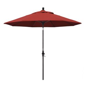 California Umbrella 9 Ft. Octagonal Aluminum Collar Tilt Patio Umbrella W/ Crank Lift & Fiberglass Ribs - Bronze Frame / Olefin Red Canopy