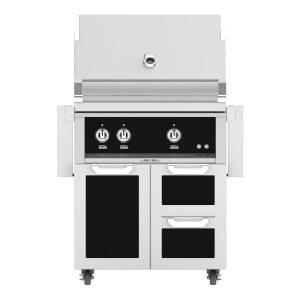 Hestan 30-Inch Natural Gas Grill W/ Sear Burner & Rotisserie On Double Drawer & Door Tower Cart - Stealth - GMBR30-NG-BK