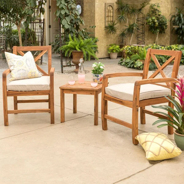 Camille Way 3 Pc Acacia Seating Set in Brown/Natural by Ultimate Patio