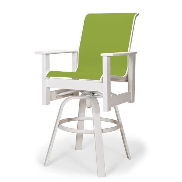 Leeward MGP Outdoor Swivel Bar Stool With Sling Seating By Telescope Casual - Textured Snow/Lime