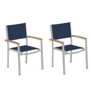 Travira 2 Pc Composite Sling & Aluminum Dining Chair W/ Natural Tekwood Arm Caps in Flint/Ink Pen By Oxford Garden