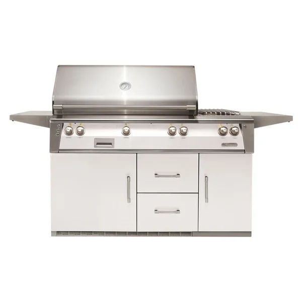 Alfresco ALXE 56-Inch Freestanding Propane Deluxe Grill On Refrigerated Cart With Rotisserie And Side Burner in Signal White Gloss - ALXE-56R-LP-S9003
