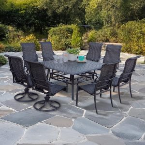 Victoria 9 Pc Cast Aluminum Dining Set w/ Rockers in Espresso By Darlee