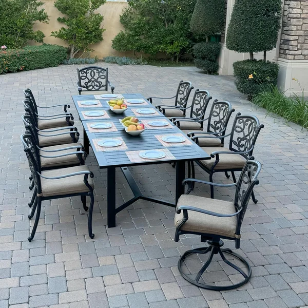 Santa Monica 11 Pc Cast Aluminum Dining Set w/ Rocker in Antique Bronze By Darlee