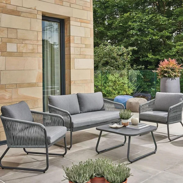 Kingston 4 Pc Aluminum/Rope Seating Set w/ Charcoal Gray Cushions By KETTLER