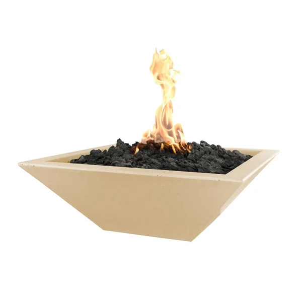 Maya 24 Inch Square GFRC Natural Gas Fire Bowl in Vanilla by The Outdoor Plus