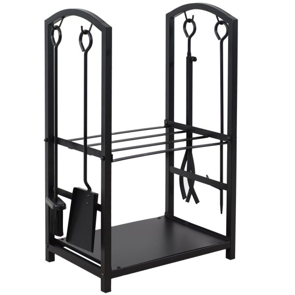 Ultimate Patio Steel Fireplace Log Holder and 5-Piece Tool Set