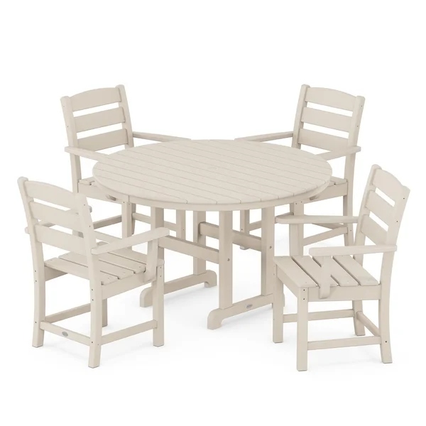 POLYWOOD Lakeside 5-Piece Round Arm Chair Dining Set - Sand