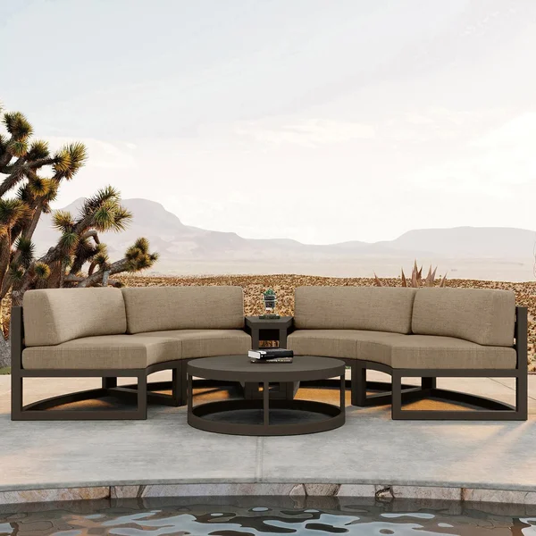 Misty Cove 4 Pc Aluminum Seating Set - Curved Sectional in Slate/Heather Beige by Lakeview Outdoor Designs