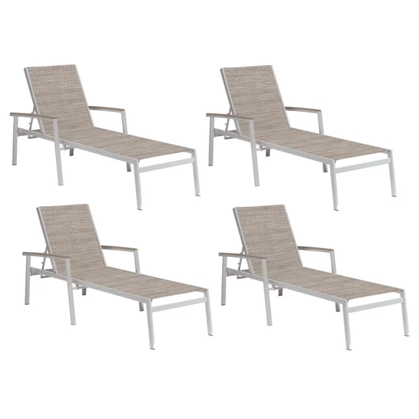 Travira 4 Pc Aluminum Chaise Lounge Set w/ Vintage Tekwood Arm Caps in Flint/Bellows by Oxford Garden