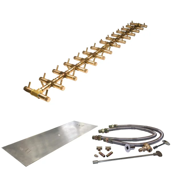 Warming Trends 66 X 14-Inch Linear Natural Gas Fire Pit Burner Kit W/ 60 X 7.5-Inch Tree-Style CROSSFIRE Brass Burner - Match Light Ignition - CFBT410NGALPL6614FK2