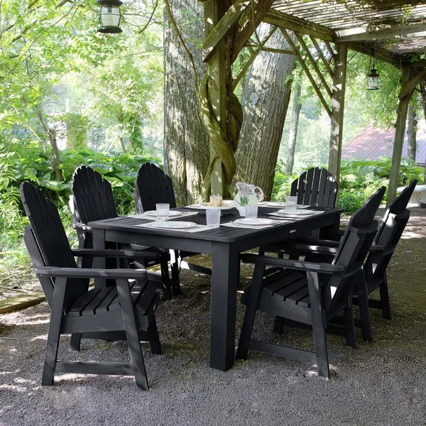 Dream Bay 7 Pc Recycled Plastic Rectangular Dining Set in Black by Lakeview Outdoor Designs