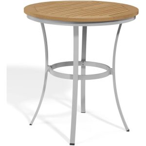 Travira 36 Inch Round Aluminum Patio Cafe Bar Table W/ Tekwood Natural Top By Oxford Garden