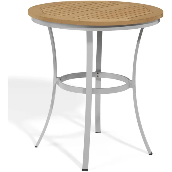 Travira 36 Inch Round Aluminum Patio Cafe Bar Table W/ Tekwood Natural Top By Oxford Garden