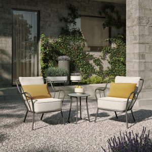 Malti 3 Pc Aluminum Seating Set in Carbon/Bliss Linen by Oxford Garden