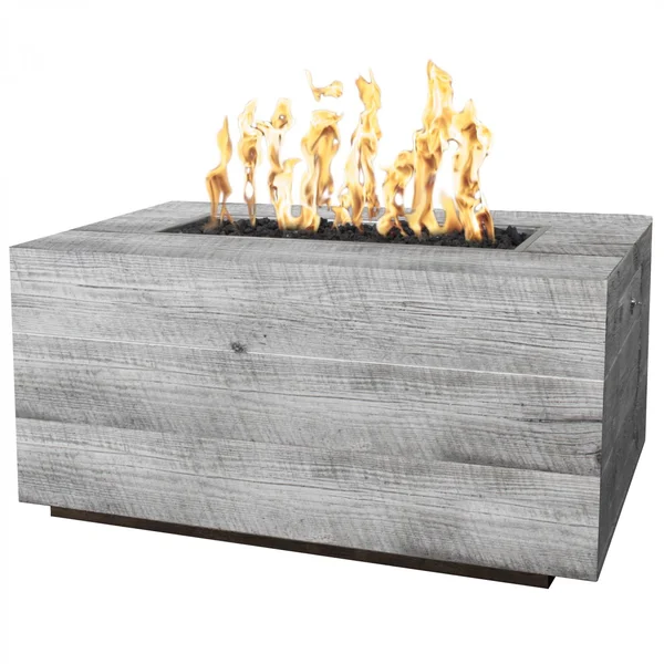 Catalina 48 Inch Rectangular GFRC Natural Gas Fire Pit in Ivory Wood Grain by The Outdoor Plus