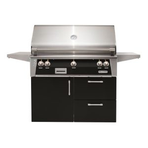 Alfresco ALXE 42-Inch Freestanding Natural Gas Grill On Deluxe Cart With Rotisserie in Jet Black Gloss - ALXE-42CD-NG-S9005