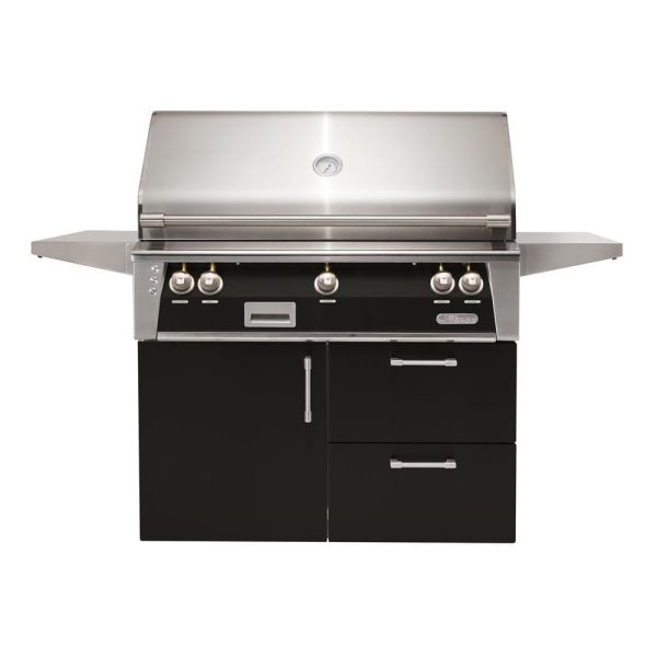 Alfresco ALXE 42-Inch Freestanding Natural Gas Grill On Deluxe Cart With Rotisserie in Jet Black Gloss - ALXE-42CD-NG-S9005