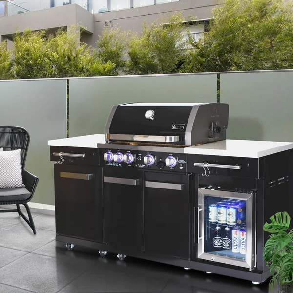 Mont Alpi 6 Ft Propane Outdoor Kitchen Island w/ Fridge in Black Stainless Steel - MA-957FC