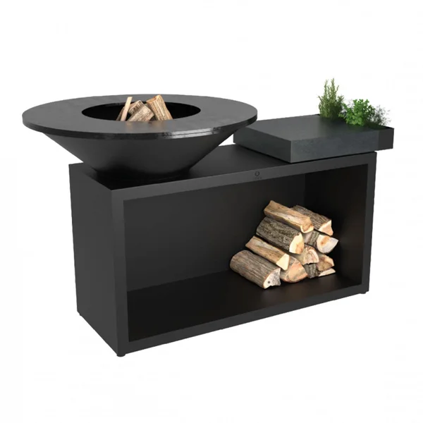 OFYR Island Black 100 Dark Grey Ceramic 40 Inch Wood-Fired Flat Top Grill - OIB-100-CD