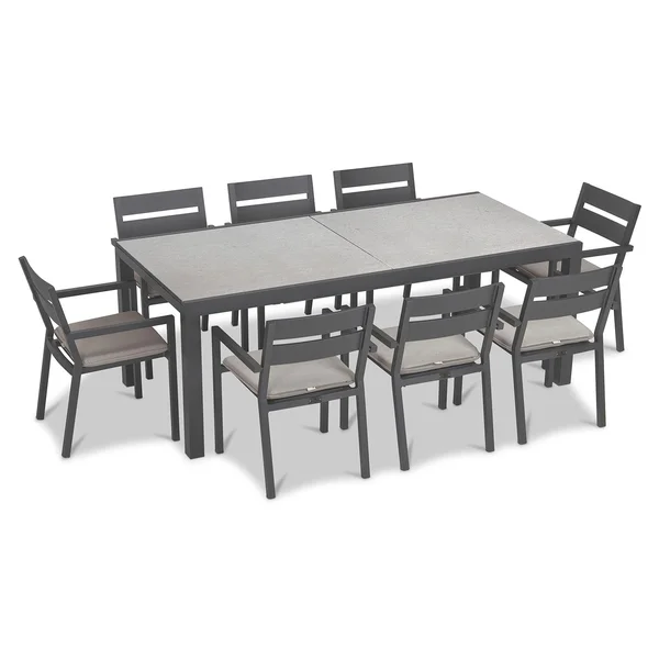 Calm Bay 9 Pc Extendable Aluminum Dining Set in Slate/Concrete/Cast Silver by Lakeview Outdoor Designs