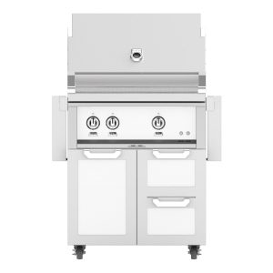 Hestan 30-Inch Propane Gas Grill W/ Rotisserie On Double Drawer & Door Tower Cart - Froth - GABR30-LP-WH