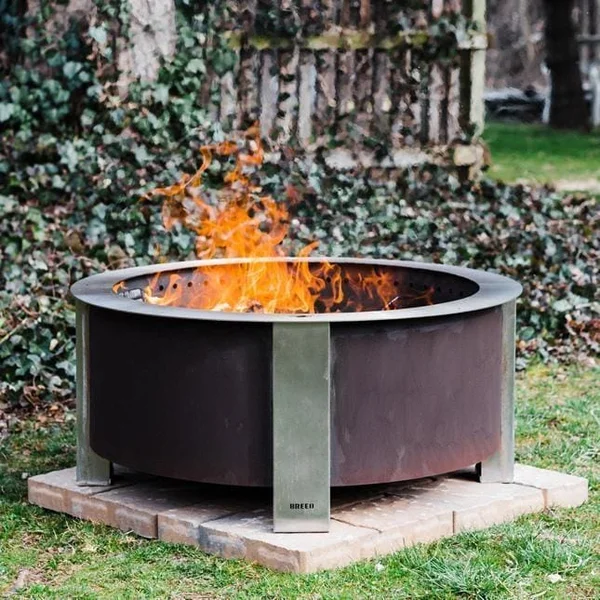 X Series 30 Inch Round Corten Steel Wood-Burning Fire Pit in Stainless Steel by Breeo