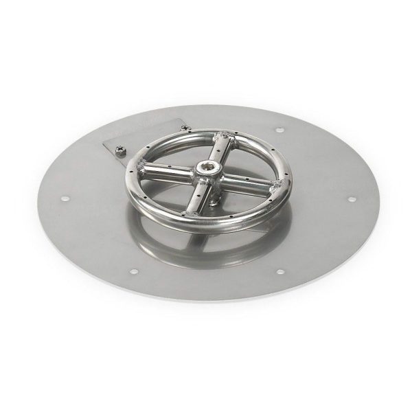 BBQGuys Signature 12-Inch Round Stainless Steel Flat Pan W/ 6-Inch Natural Gas Fire Ring - SS-RFP-12-ASBL