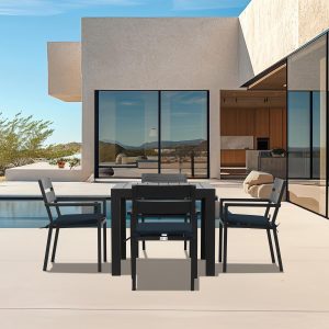 Calm Bay Classic 5 Pc Square Aluminum Dining Set in Black/Spectrum Indigo by Lakeview Outdoor Designs